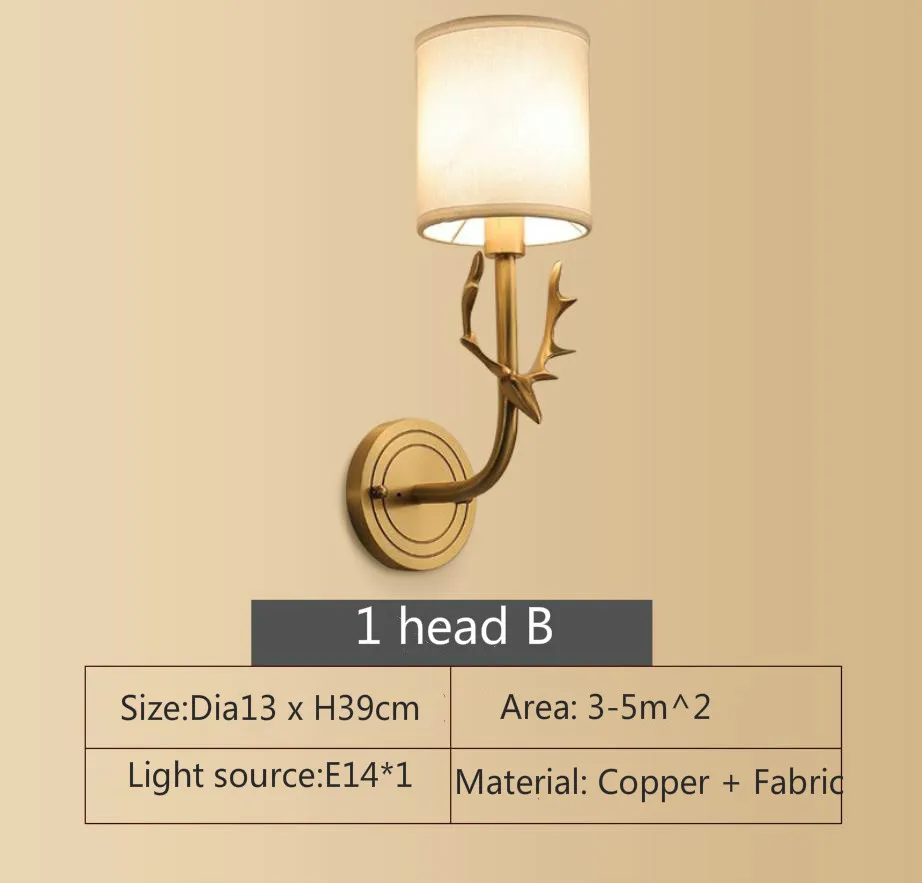 Полностью медная американская настенная лампа прикроватная для спальни