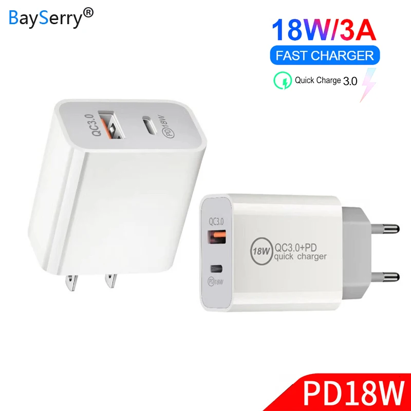 BaySerry 18 Вт 5В 9В 2А 3а USB PD зарядное устройство Тип C мощность 2 порта путешествия