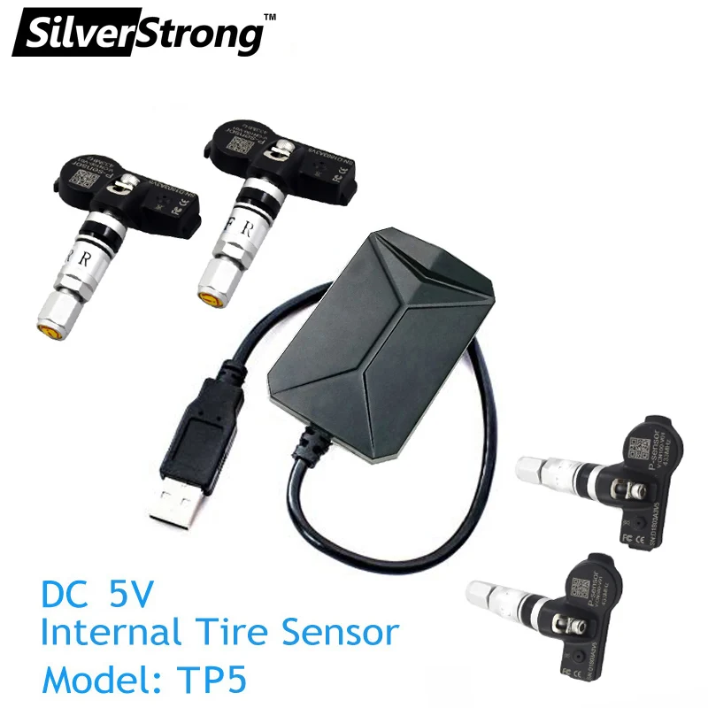 

SilverStrong TPMS USB Tire Alarm Auto Tire Pressure Monitoring System 4 Tire Sensors Temperature for Android Car DVD