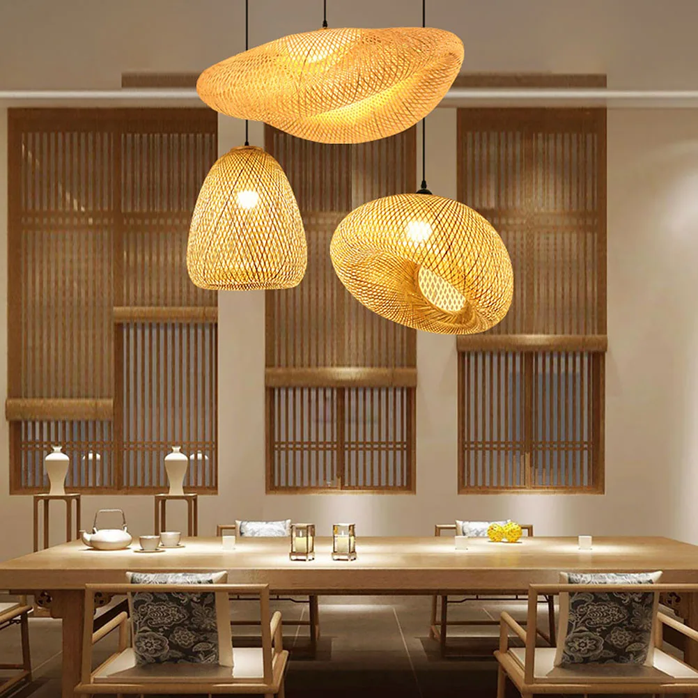 

1 Set Of Japanese Style Chandelier Coffee Hotel Bar Store Ceiling Light Decor Pendant Light Weaving Bamboo Lamp