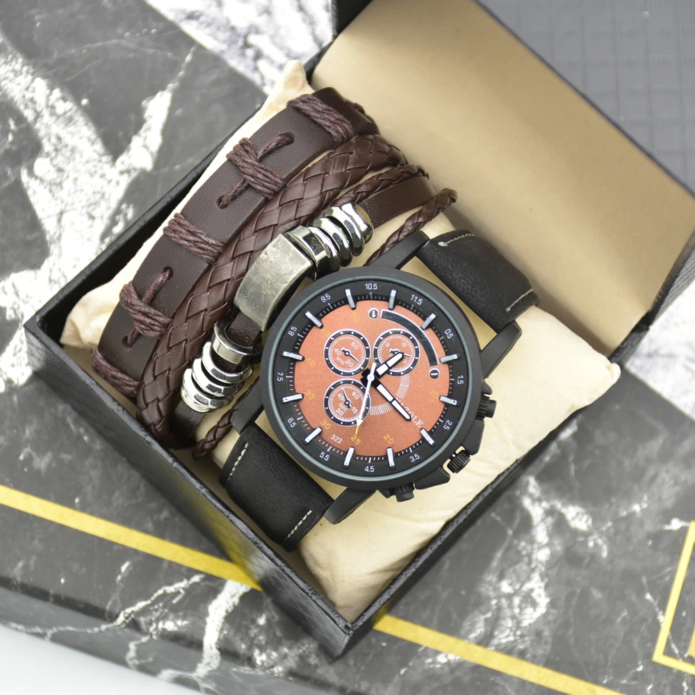 Комплект модных мужских часов с браслетом спортивные кварцевые часы ведущей