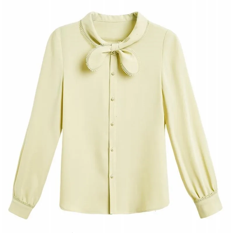 

New design of 2021 spring dress small bow shirt Chiffon women's long sleeve temperament versatile Top Shirt