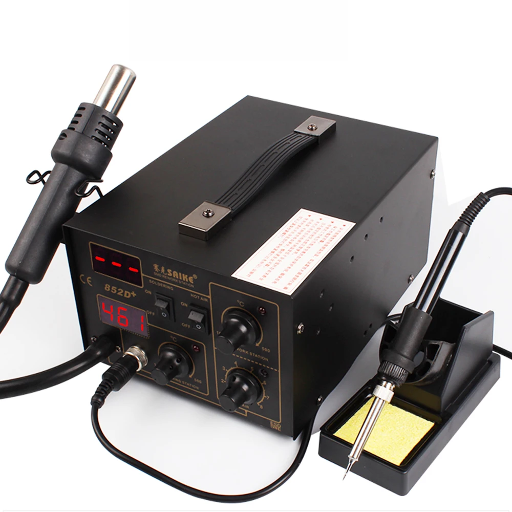 SAIKE 852D + паять Железо паяльник горячего воздуха пистолет 2 в 1 паяльная станция 220 110