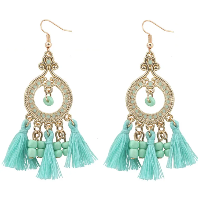 

2021 European and American Fashion Bohemian Style Metal Flash Diamond Tassel Earrings