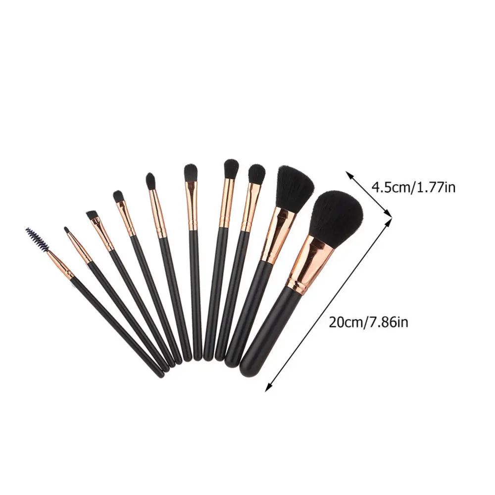 

10Pcs Wood Handle Makeup Brushes Lightweight Multi-purpose Makeup Brushes Black