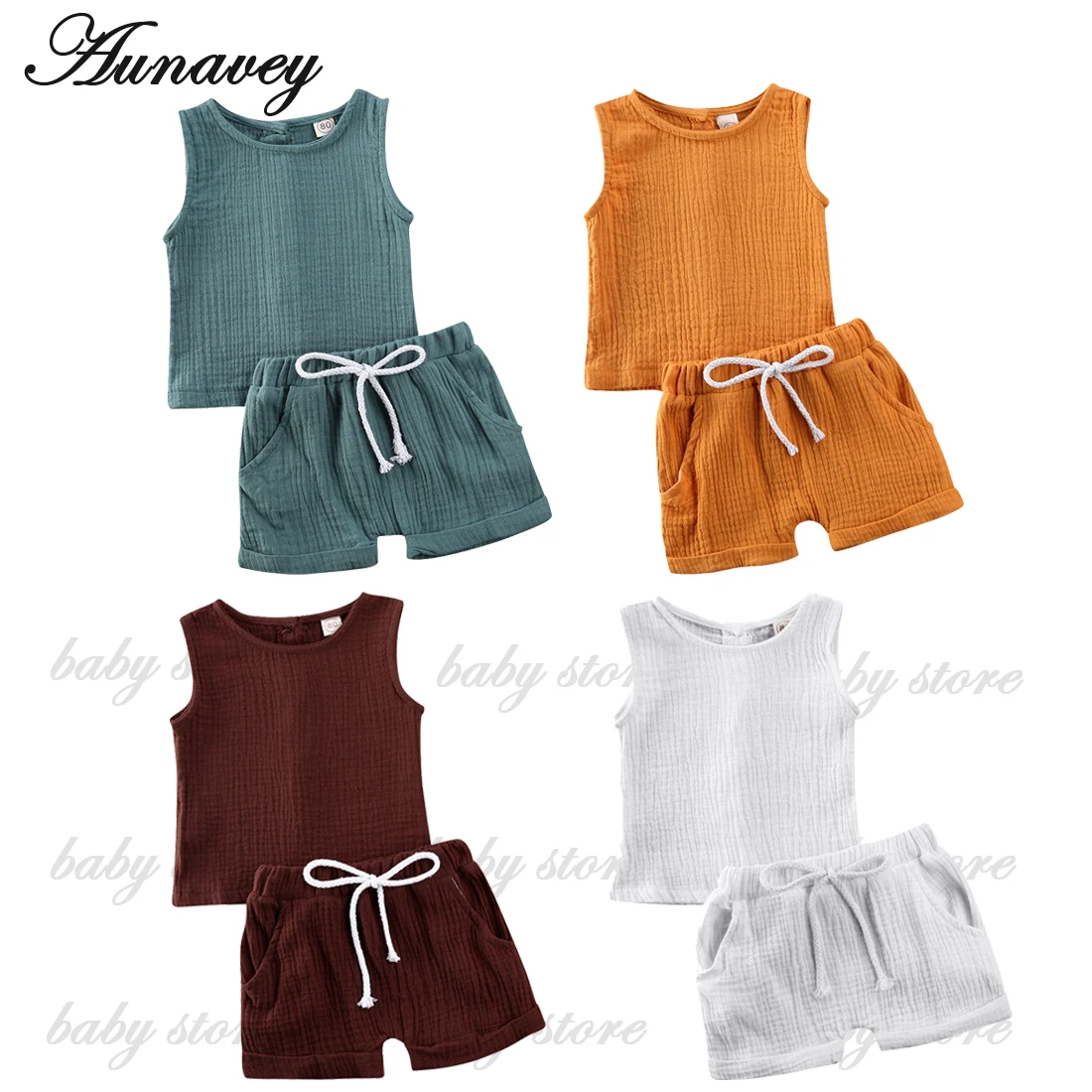 

NEW 2020 Summer Kids Baby Girls Boys Outfit Suit Cotton Linen Clothes Set Toddler Solid Casual Vest Tops Short Pants 2Pcs Set