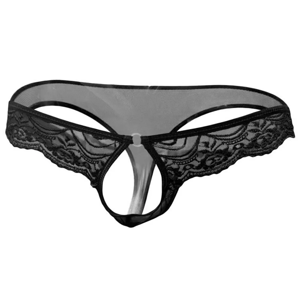 

Peni Hole G String Men Transparent Lace See Through Panties Ultra Thin Open Underwear Low Waist Tight Elastic Sexy Lingerie A50