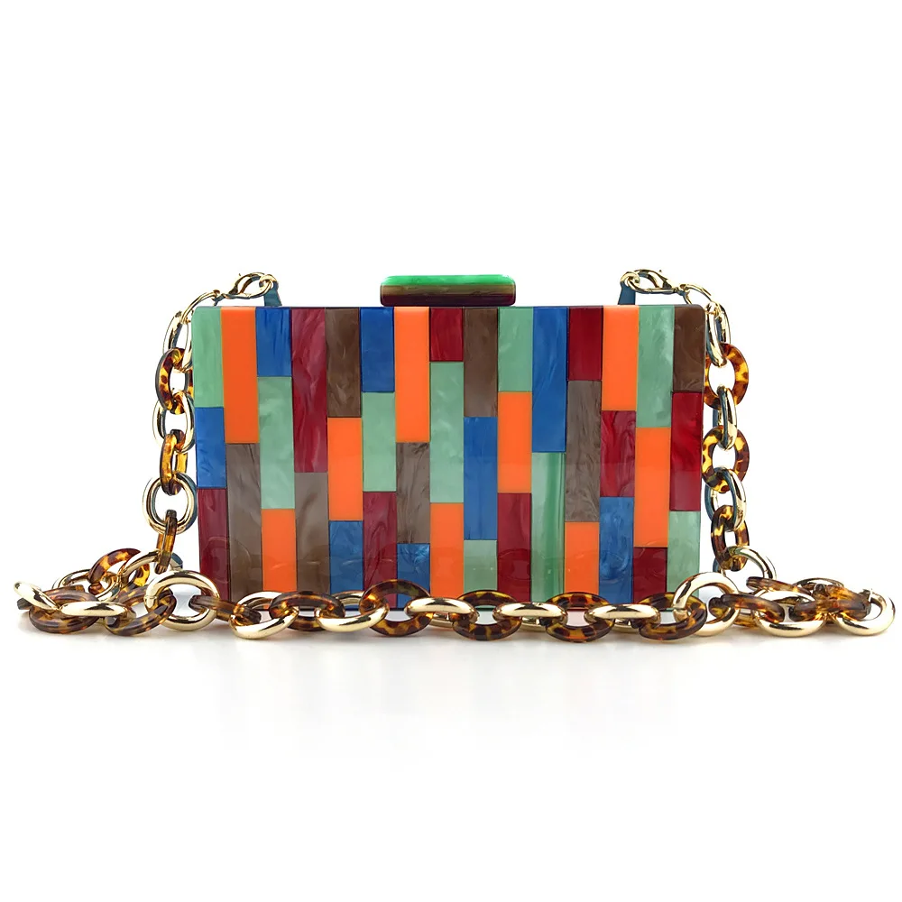 Evening Bags for women Fashion Colorful Geometric lattice acrylic Patchwork Party Clutch bag Female Messenger bags prom | Багаж и сумки