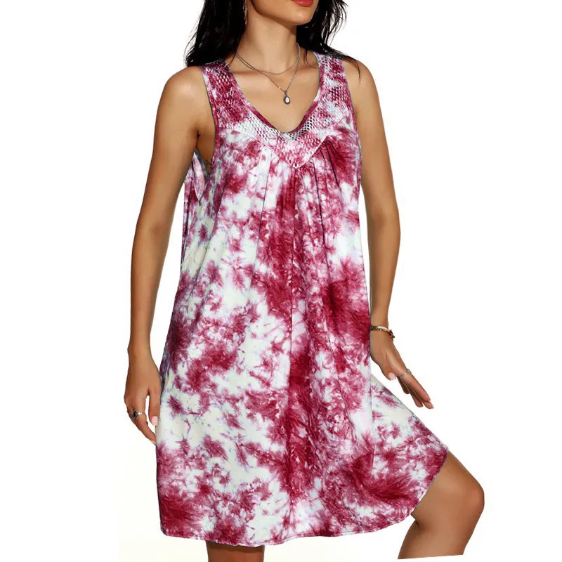

Plus Size Thin Gradient Print Dress Women Summer New Sleeveless V-neck Loose A-line Dress Boho Beach Casual Tank Dress Vestidos