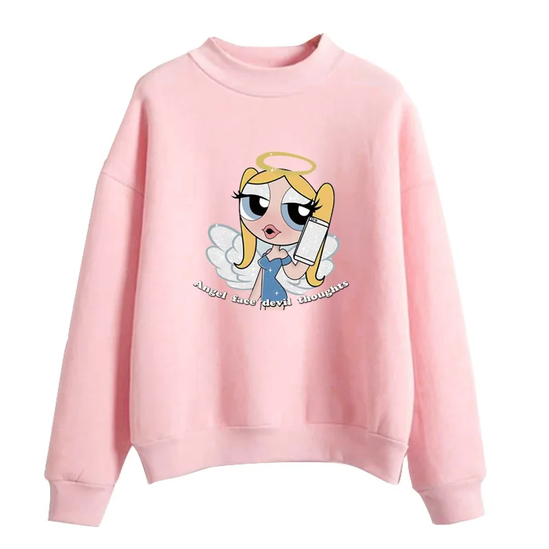 

2021 autumn/winter new Harajuku hooded mid-neck candy color couple outfit popular kawaii cute little policewoman bubble loose sw