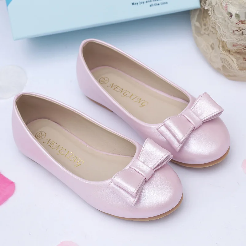 

Детские кожаные туфли принцессы, дышащие, на плоской подошве, с бантом, модные Лоферы для начинающих ходить детей, осень 03A