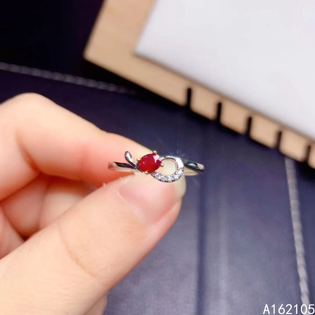 

925 Pure Silver Chinese Style Natural Ruby Women's Luxury Fashion Fresh Adjustable Gemstone Ring Fine Jewelry Support Detection