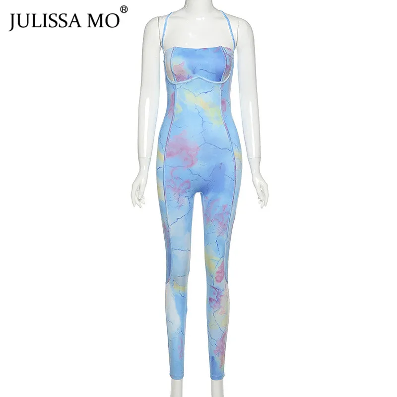 Женский спортивный комбинезон JULISSA MO без рукавов с принтом и лямкой на шее летний