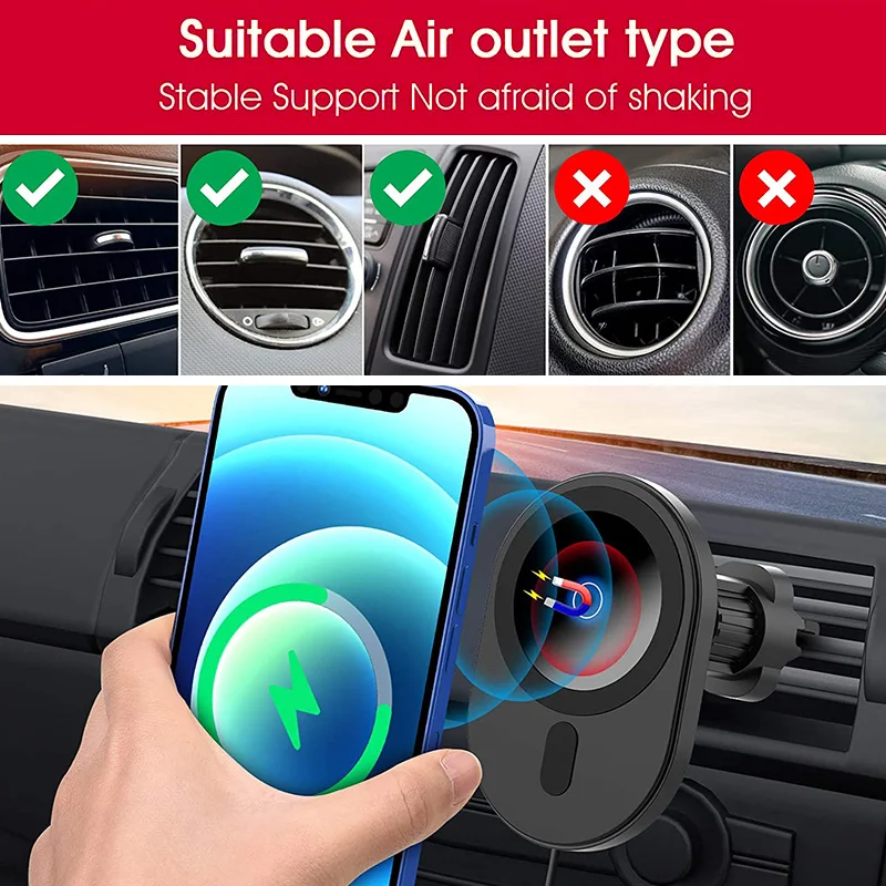 

15W Car Charger Phone Mount Charger Wireless Fast Charging 15W Air Vent Suction Sticky Compatible With IPhone 12 Pro Mini Round