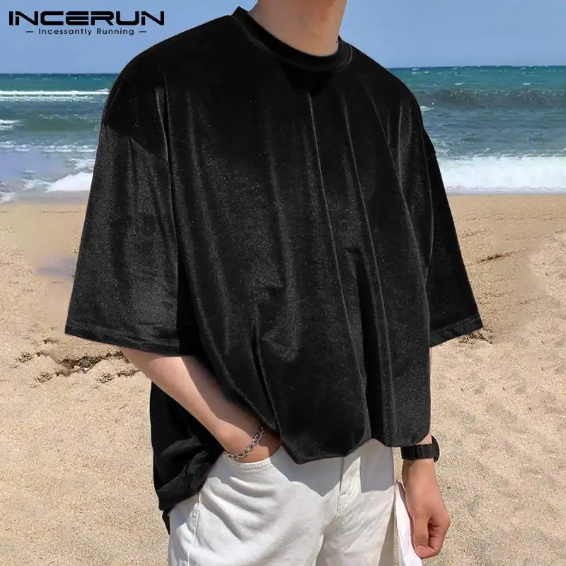 

Топы INCERUN 2022, модная мужская универсальная простая Camiseta, повседневные мужские праздничные футболки с коротким рукавом, свободные стильные ф...
