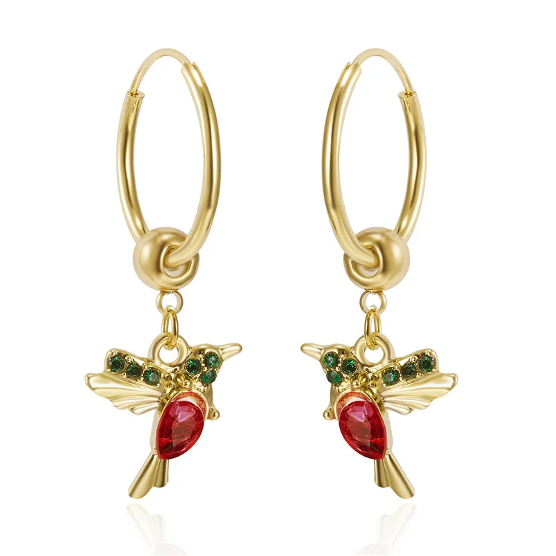 

Exquisite Bird-shaped Hummingbird Hoop Pendant Crystal Pendant Earrings Tassel Bird Earrings for Women's Wedding Jewelry