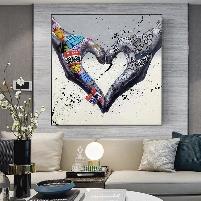 

Street Graffiti Hand Than Heart Wall Art Poster Creative Fashion Canvas Painting Living Room Home Decoration Mural(No Frame)