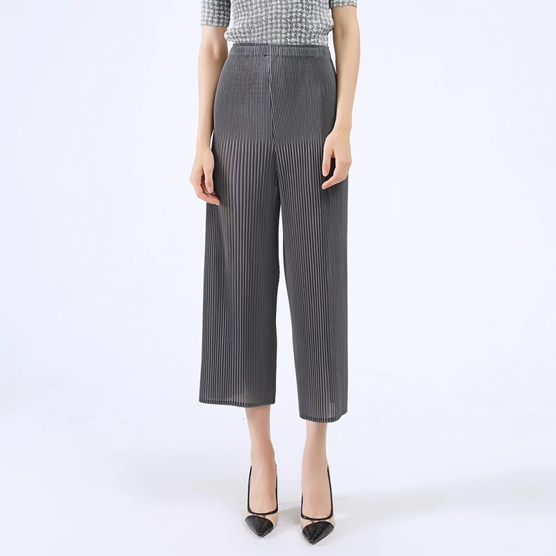 

Брюки Miyake женские плиссированные с широкими штанинами, Повседневные базовые свободные прямые штаны, в Корейском стиле, лето-осень 2020
