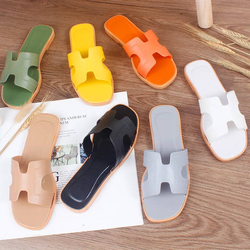 

Summer New Style Home Ladies Slippers Solid Color Personality Sandals Home Indoor Non-slip Slippers Ladies Beach Shoes