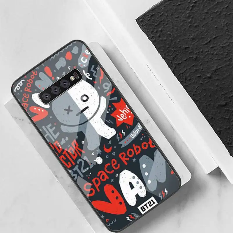 

Luxury cute cartoon BT21 Back Cover For Samsung Cases S20 Plus S10 NOTE 8 9 10 10PRO Tempered Glass Soft Silicone Edge