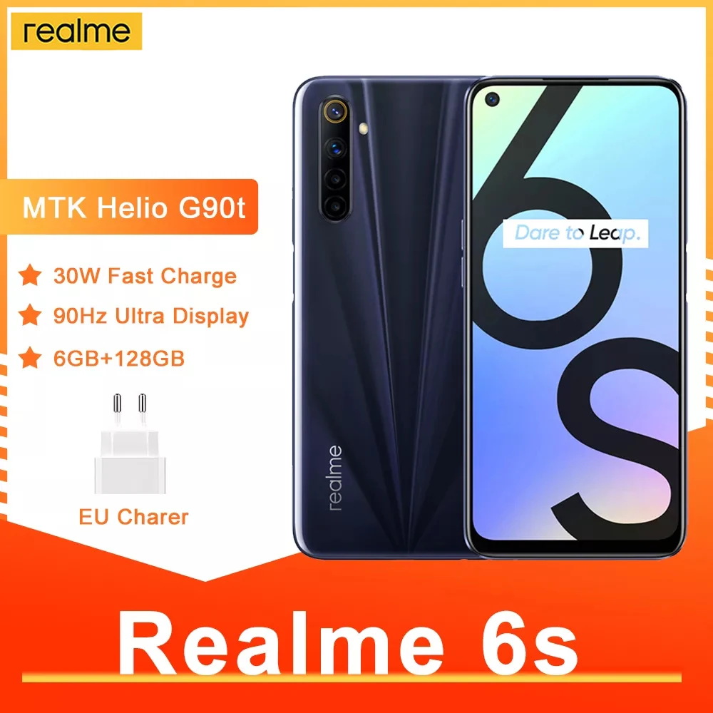Перейти на Алиэкспресс и купить Смартфон Realme 6s, NFC, 90 Гц, 6,5 дюйма, FHD +, 48 МП, 4300 мА · ч, 30 Вт, 6 + 128 ГБ