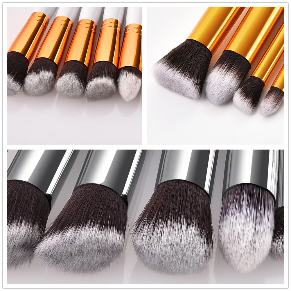 Набор профессиональных кистей для макияжа 10 шт. черная белая ручка золото