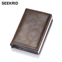 seekrid rfid blocking carbon fiber card holder wallets men brand magic leather slim mini wallet small money bag male purse