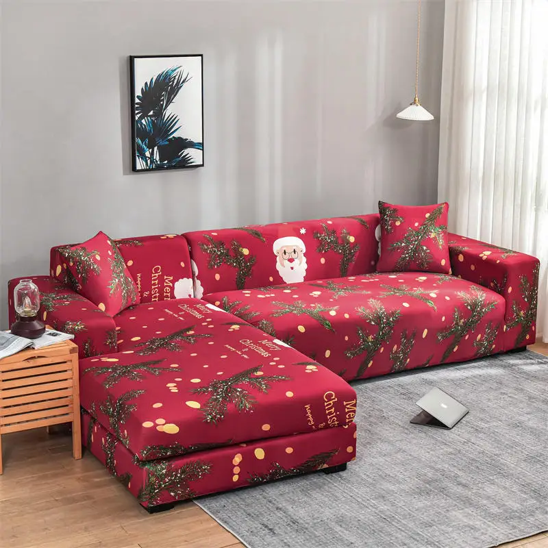 

Elastic Santa Claus Sofa Cover Living Room Sectional Corner L-shape Spandex Couch Slipcover Protector 1/2/3/4 Seater Xmas decor