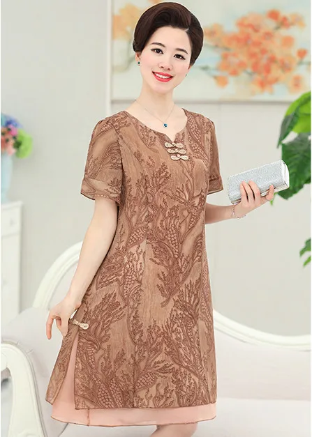 Office Women Summer Dress 2021 Vintage Retro Elegant Luxury Middle Age Women's Print Knee-Length Oversized Silk HJ48 |