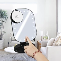 20 led makeup mirror with 10x magnifier 180 degree rotation dimmable touch sensing makeup mirror portable beauty make up mirror
