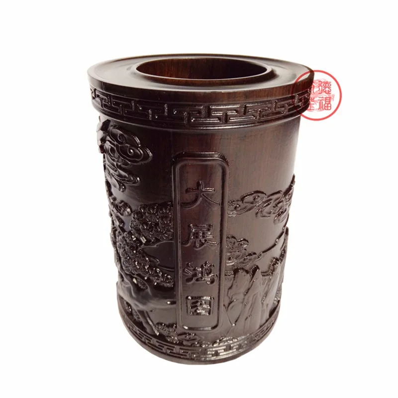 Китай резьба по дереву кисть горшок карандаш ваза украшение для дома Орл