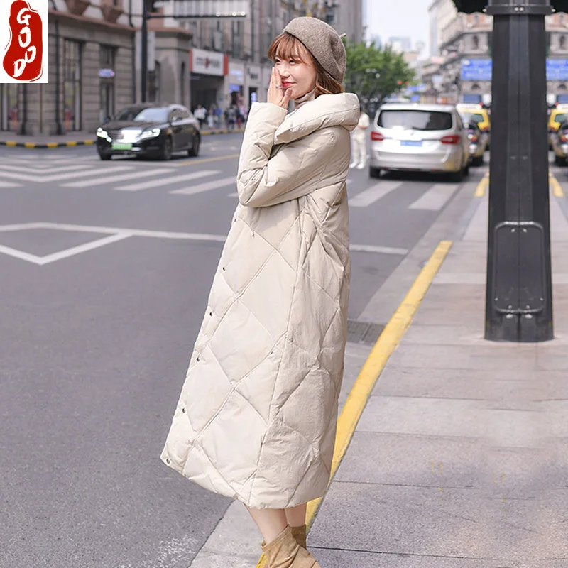 

Зимнее пальто, женский модный женский пуховик 2021, Корейская Толстая теплая длинная куртка на утином пуху, женская верхняя одежда для зимы 9019