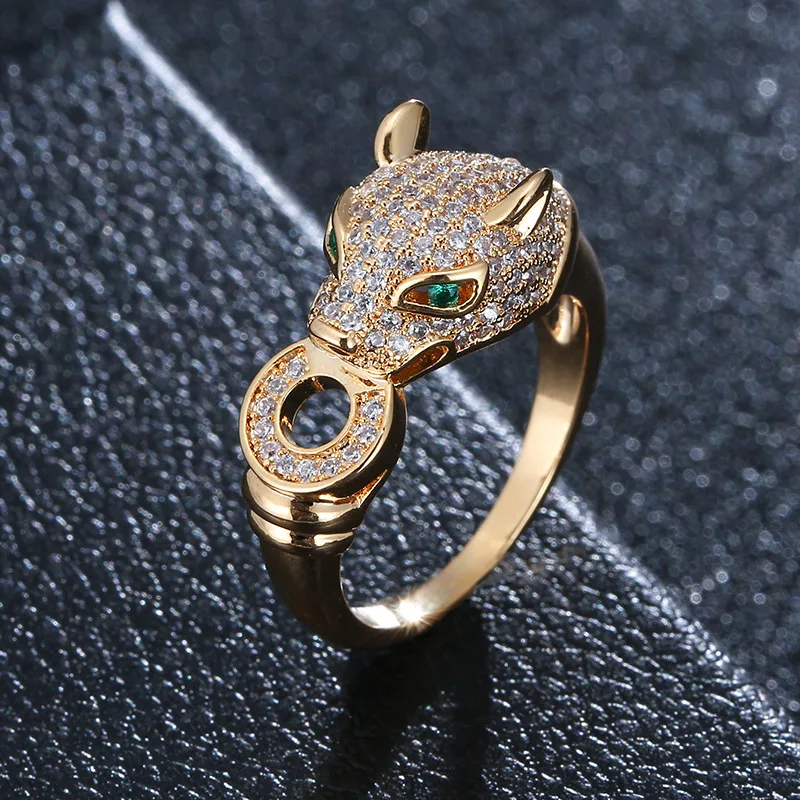 

Hot sale new style cheetah head copper inlaid zircon ladies fashion ring fashion jewelry