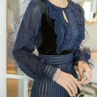 splicing Ruffle long sleeve high end womens long Ss2020 spot wholesale stripe chiffon slim dress The latest womens clothing