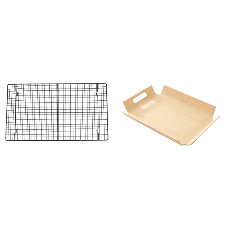 

Nonstick Cooling Rack Cooling Grid Baking Tray With Bread Tray Storage Organizer Wooden Serving Tray Wood Tea Plate