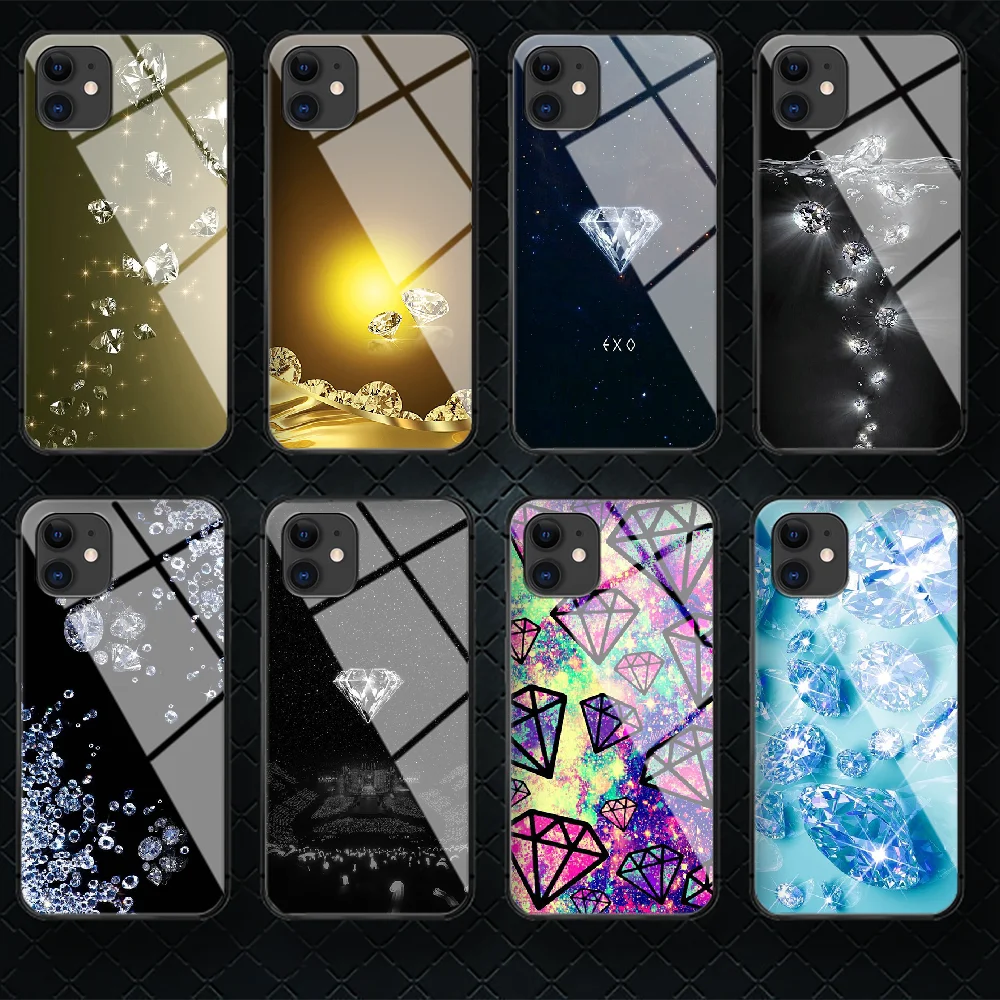

Shiny Diamond Tempered Glass Phone Case Cover For IPhone 5 6 7 8 11 12 S Plus Xr X Xs Pro Max Mini Se 2020 Black Cover Black