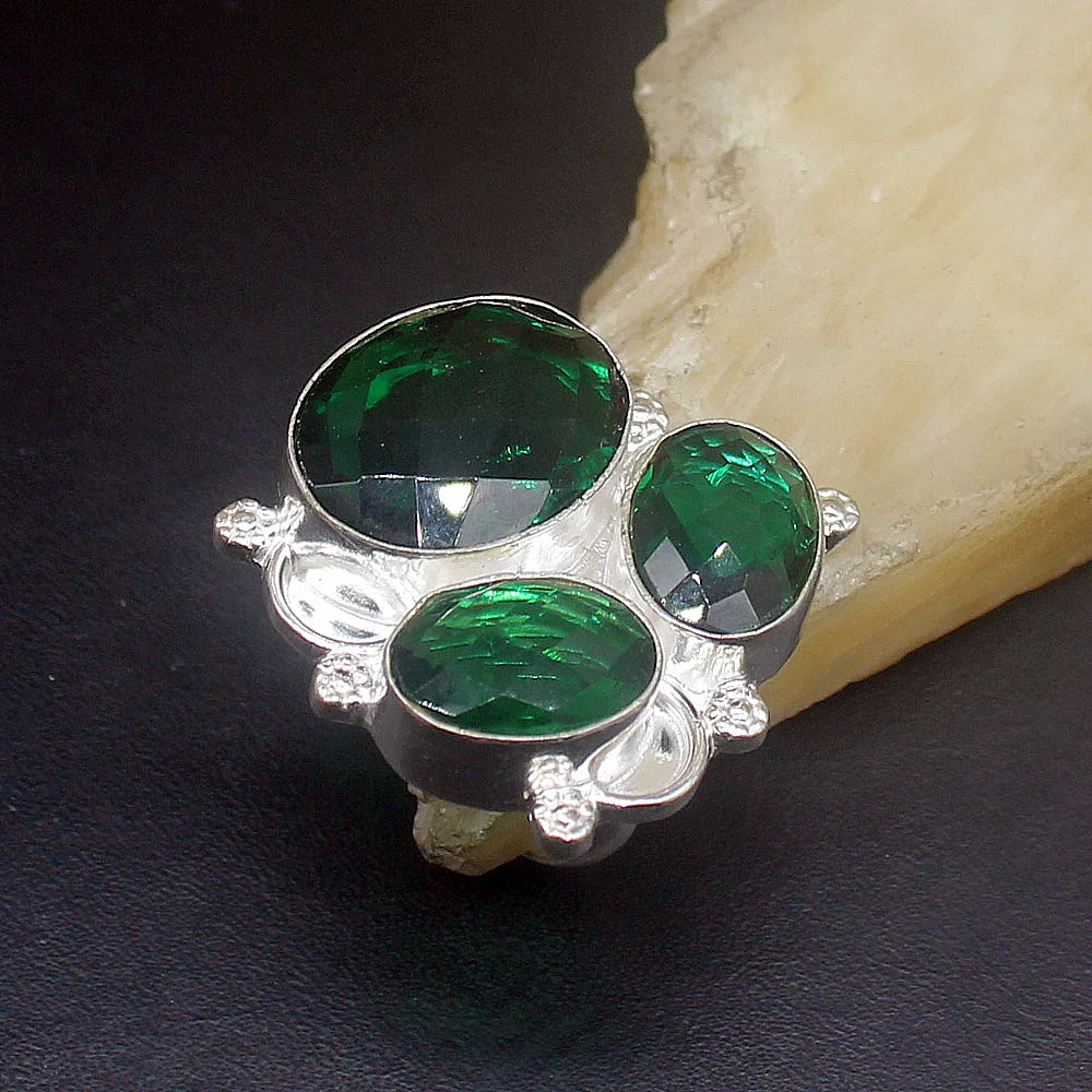 

Hermosa Jewelry Dashing Green Topaz Hot Sale Silver Color Wedding Charms Band Ring For Women Men Size 7 FQ145