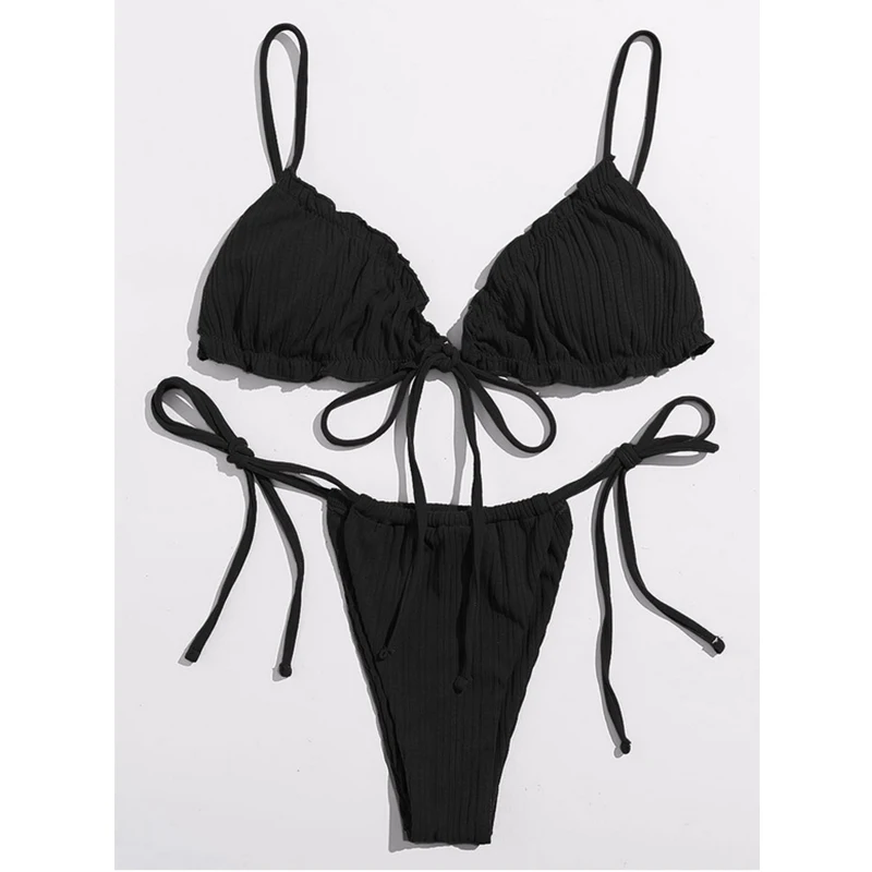 

MYTENG Solid Mini Thong Bikini Set Sexy Push Up Bathing Suit String Bandage Swimwear Women Summer Backless Swimsuit Biqiuni