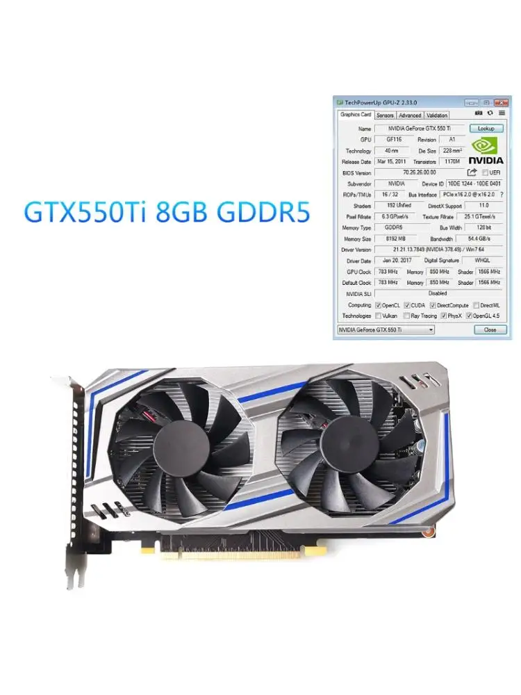 Профессиональная видеокарта NVIDIA GTX 550 Ti Pci-e 2 0 с двойным вентилятором 8 ГБ DDR5 192 бит