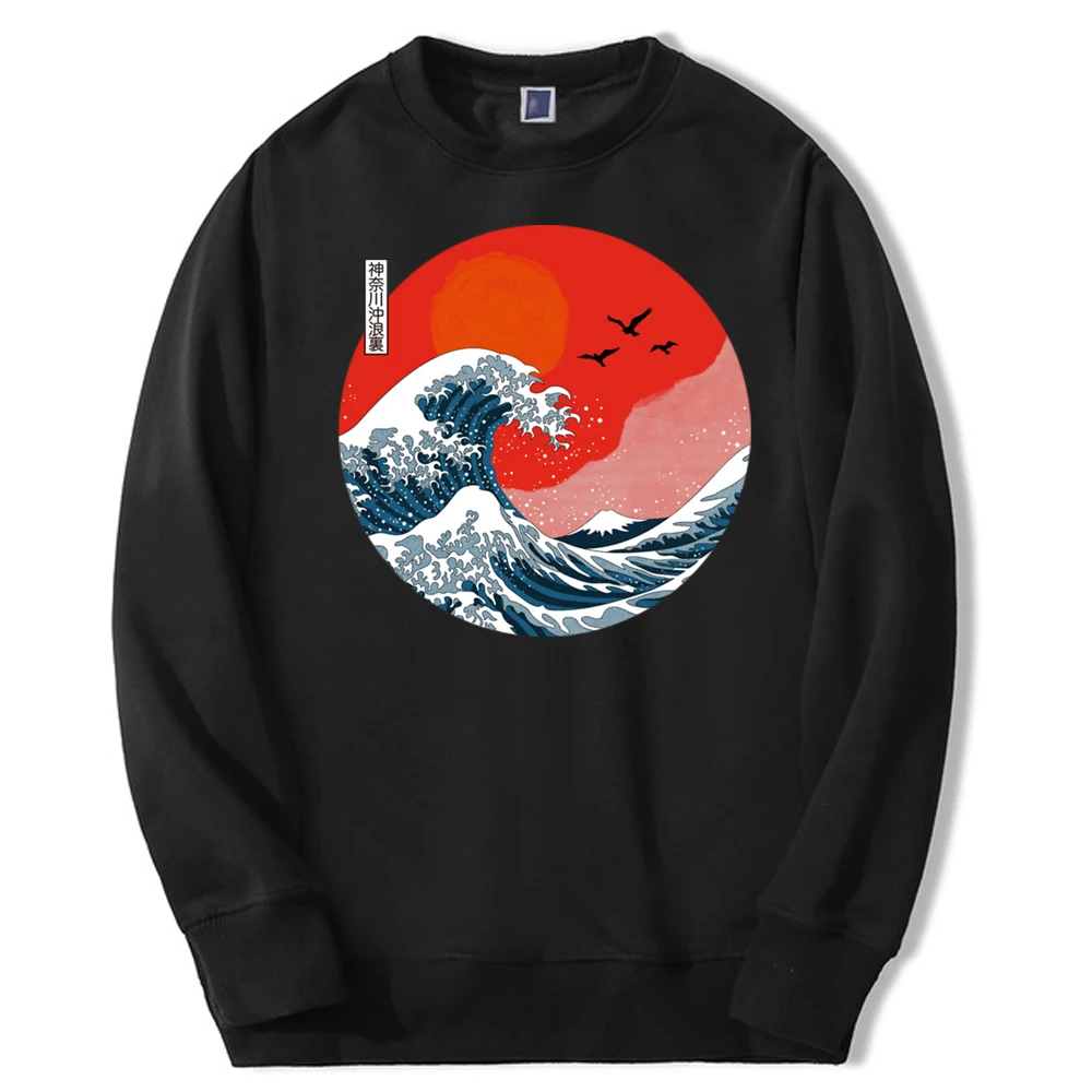 

sunset wave japan anime Vaporwave 2021 Winter Mens Simple Hoodie Sweatshirt Harajuku Breathable Sportswear Unisex Loose Clothes