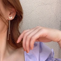 butterfly stud earrings for women girls fashion metal korean elegant cute rhinestone chain boucle earring jewelry