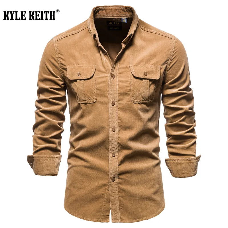 

New 100% Cotton Men's Shirt Business Casual Fashion Solid Color Corduroy Men Shirts Autumn Slim Clothing