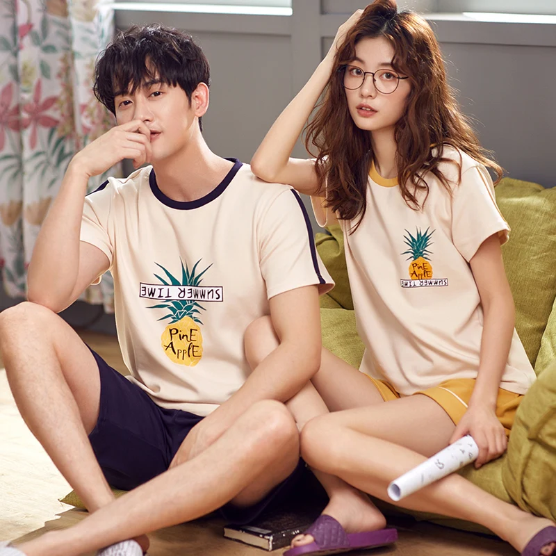 Пижама мужская хлопковая с коротким рукавом Повседневная модная для пар