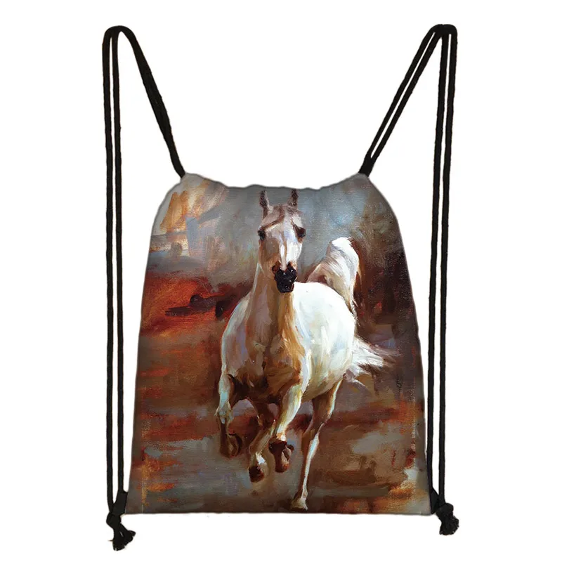 SKD-M0031 elegent animal horse print drawstring bag women men storage bag fashion rucksack cute pony boys girls backpack kids bookbag gift - Цвет: SKD-M0031