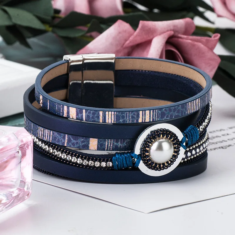 Новинка 2020 кожаный браслет для женщин и мужчин многослойная обмотка магнитная