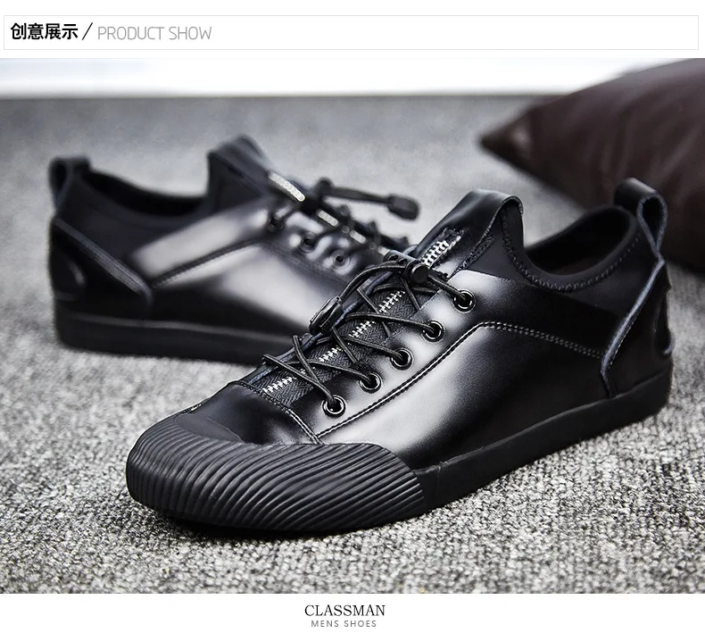 New Men's Leather Casual Shoes Men's British Style Designer Shoes Elastic Band Moccasins Men Loafers Sneakers Black Silver