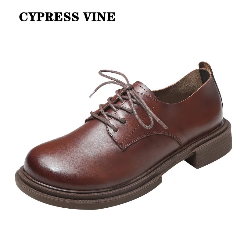 

Cypress Vine Women Loafer Shoes Genuine Cow Leather For Spring Summer Autumn Round Toe Square Heel Outsole By Handmade Size35-41