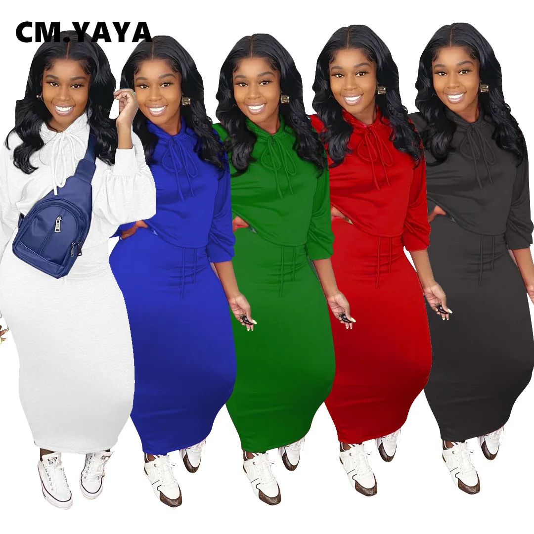 

Женский спортивный костюм CM.YAYA, комплект из 2 предметов, свитер с капюшоном и Юбка-миди