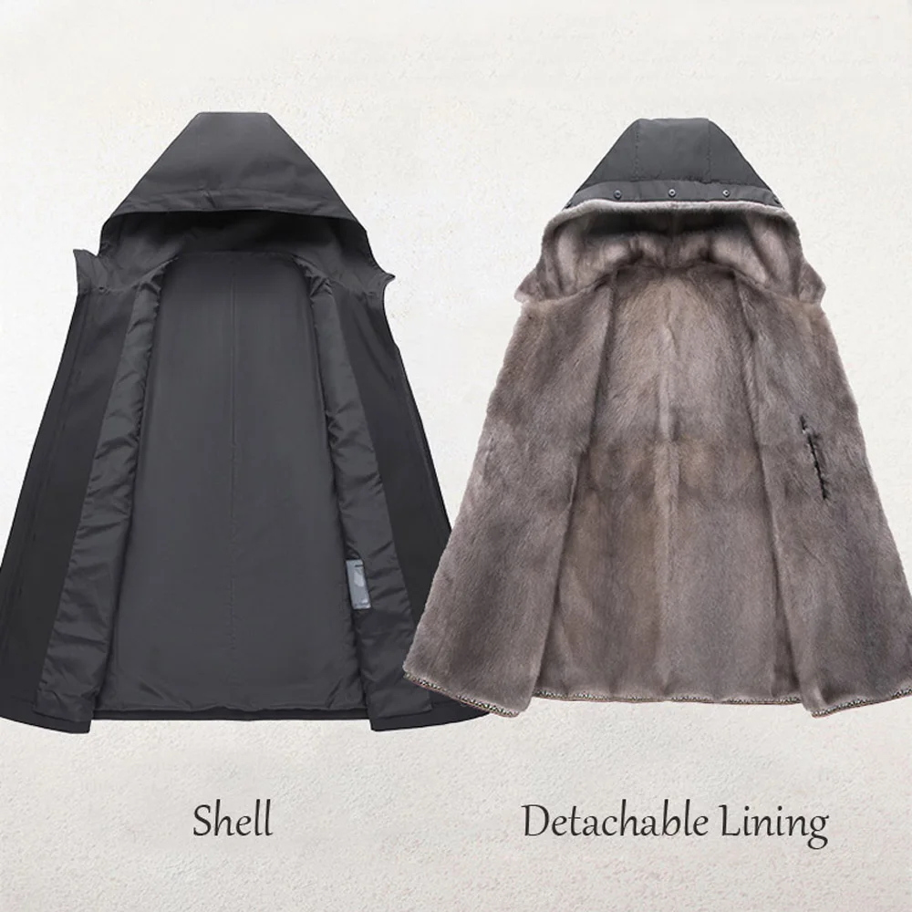 Роскошные парки из меха норки Мужская зимняя теплая одежда с капюшоном