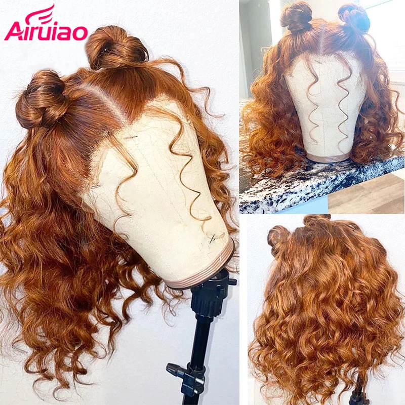 

Ginger Curly Bob Lace Front Wig Orange Colored Short Pixie Cut HD 13x4 Lace Frontal Body Wave Wigs Wavy Human Hair For Women